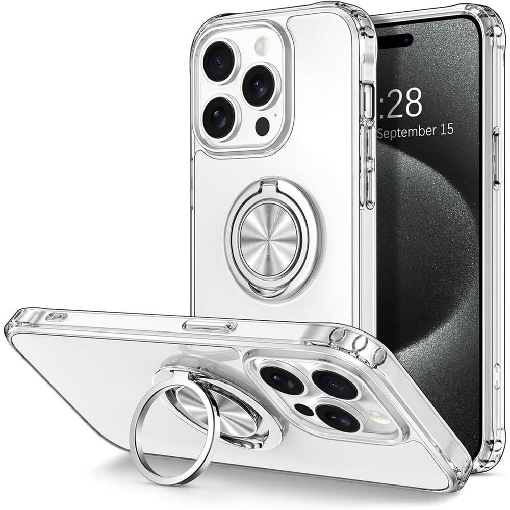 Hython Clear Case for iPhone 15 Pro Max Case w/ Magnetic Ring Stand